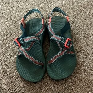 Chaco Teal Green Sandals with Coral Accents